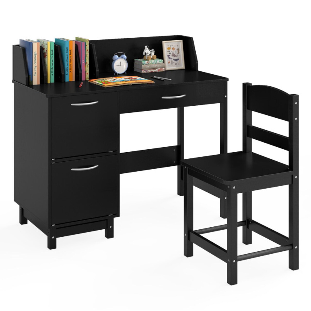 Kids Study Table and Chair Set with Storage Drawer Cabinets Book Organizer
